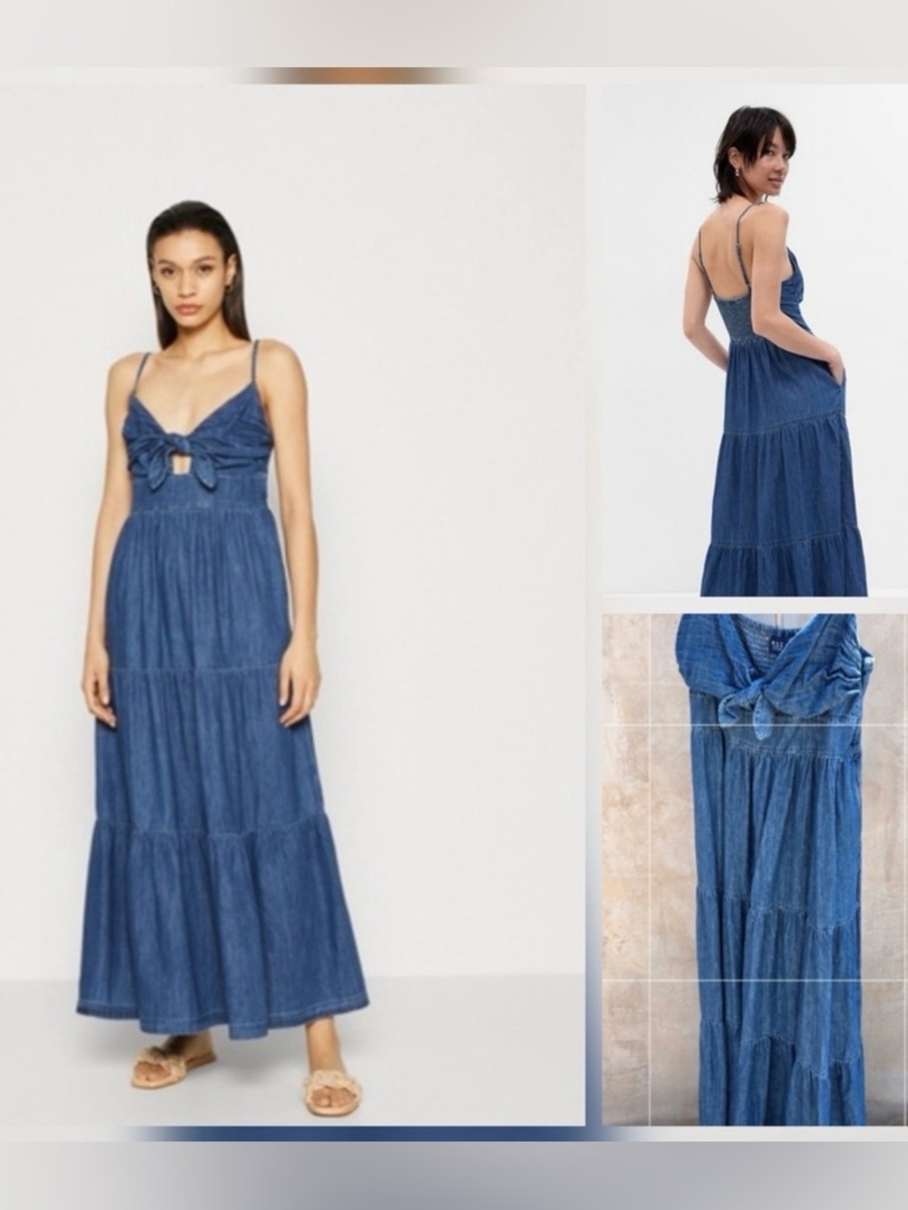Gap Tie Front Tiered Denim Maxi Dress